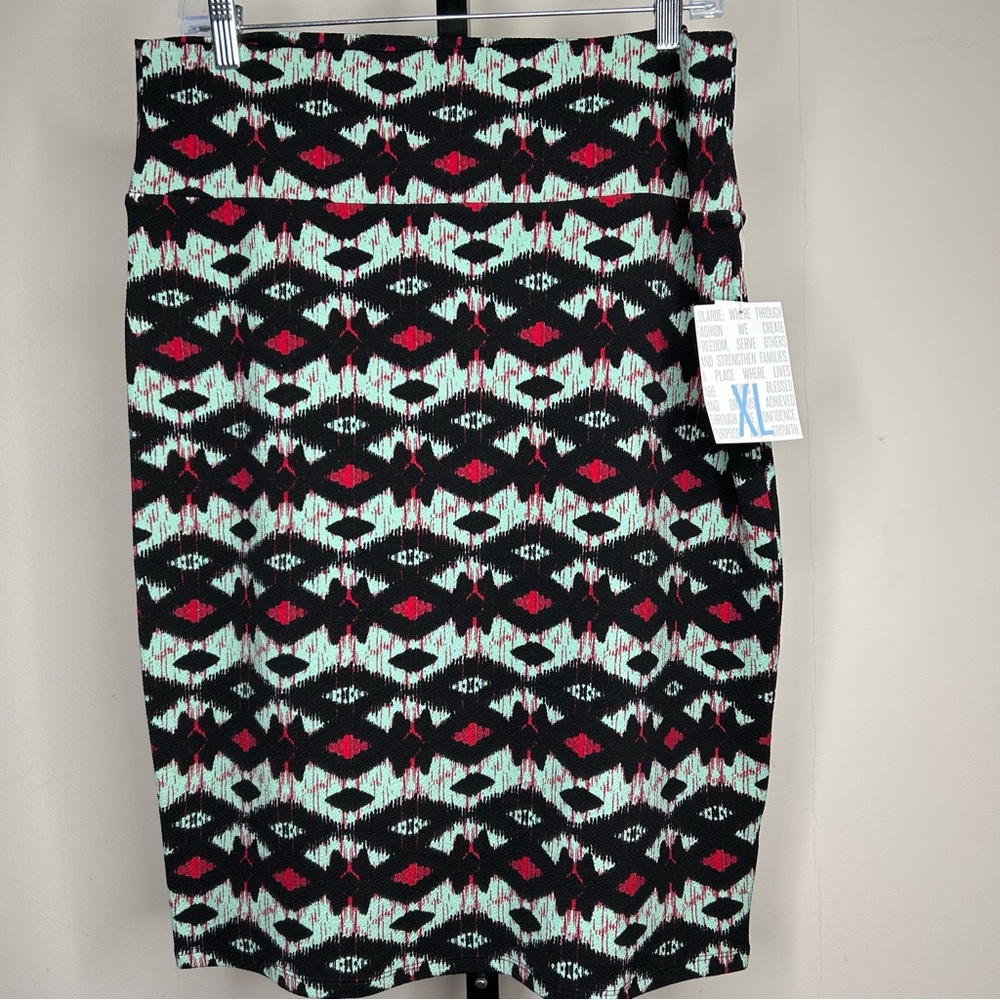 LuLaRoe XL (18/20) Cassie Skirt -Black Mint Red Knee-Length Pencil Skirt NEW